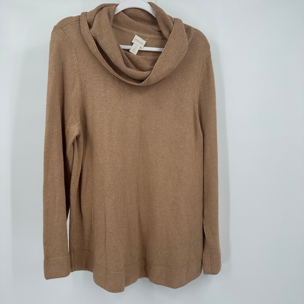 Chicos Womens Metallic Silk Blend Top Size 3‎ US XL Cowl Neck Minimalist Shimmer